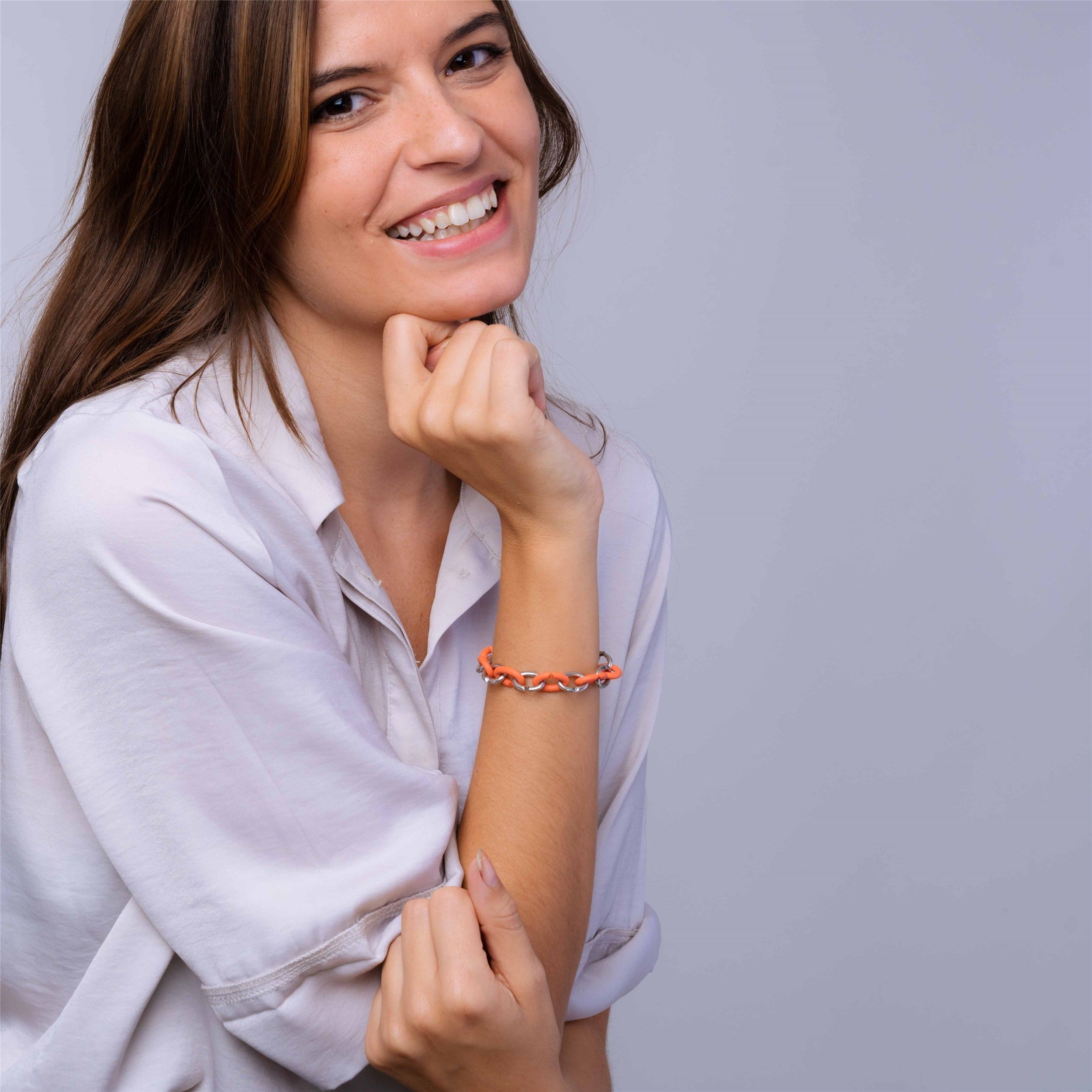 Soft Apricot Half Silver Bracelet