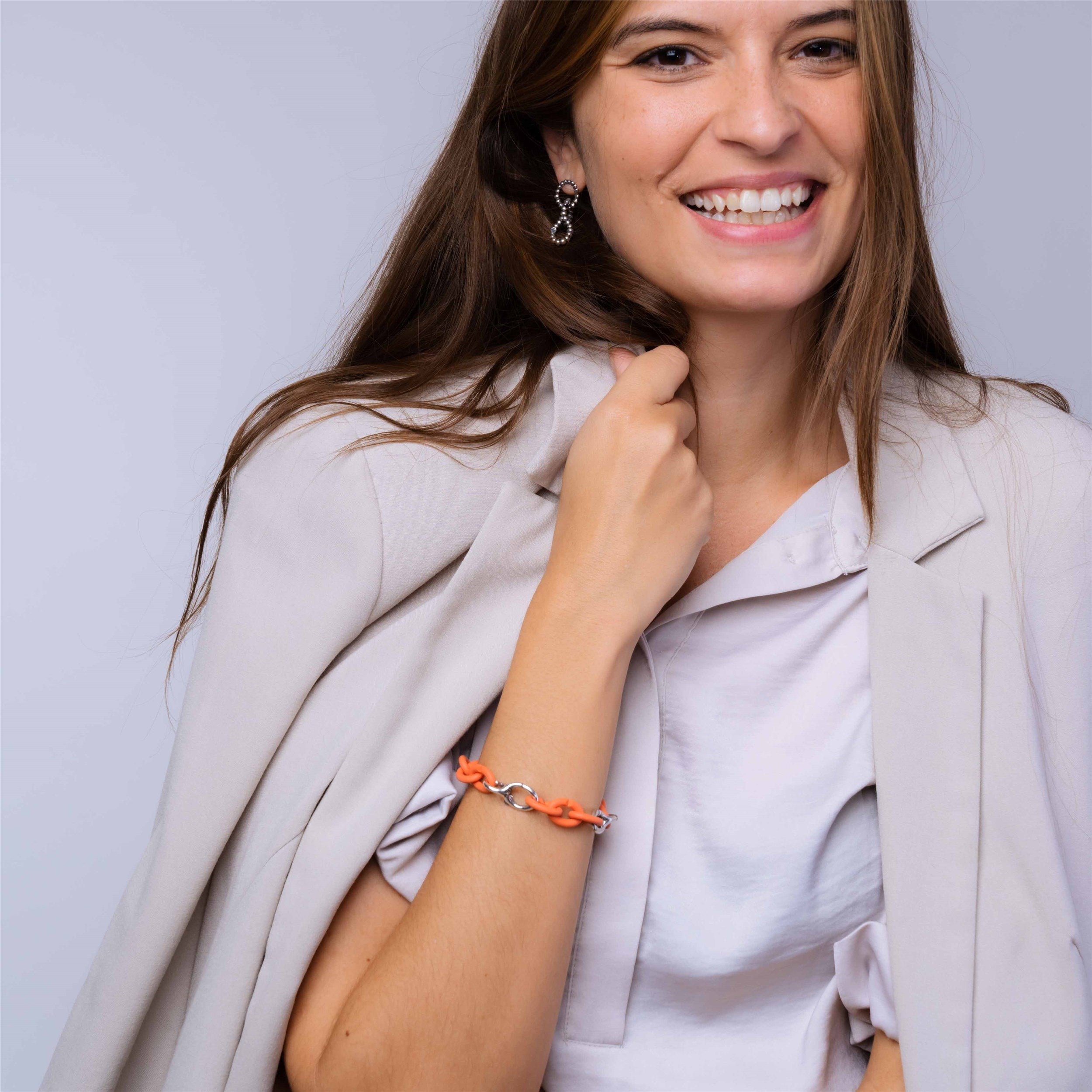 Soft Apricot Pop Silver Bracelet